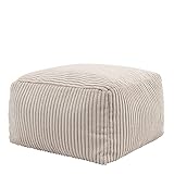 Icon Amara Hocker, Beige, Flauschiger Cord Stoff, Sitzsack Cord, Sitzpuff Hocker mit Füllung, Fußhocker für das Wohnzimmer, Deko Wohnzimmer