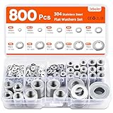 Jeboler Unterlegscheiben Set, 800 Stück Flach Unterlegscheiben Edelstahl A2 V2A Beilagscheiben Sortiment für Schrauben, Bolzen M2 M2,5 M3 M4 M5 M6 M8 M10 M12-9 Größen