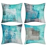 Alishomtll 4er Set Kissenbezug 45 x 45 cm Türkis Kissenhülle Weiche Abstrakte Kunst Dekorative Kissenbezüge Set für Sofa Schlafzimmer, Grau Blaugrün