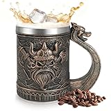 ZZBIQS wikinger bierkrug für Männer, Nordischer Edelstahl Schädel Wikingerschiff Bierbecher Bierkrug, Wikinger Trinkbecher Kaffeetasse Stein für Sammlergeschenk, Vatertagsgeschenk