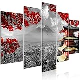 murando - Bilder Japan 200x100 cm Vlies Leinwandbild 5 tlg Kunstdruck modern Wandbilder XXL Wanddekoration Design Wand Bild - Landschaft schwarz weiß rot c-C-0241-b-m