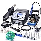 YIHUA 938BD+ I Heißluft lötstation Entlötstation Lötkolben station 2 In 1 mit einstellbarer Temp, Temp kalibrierung, Heißluft Start/Stop Ruhemodus LCD Display für Lötarbeiten (EU PLUG)