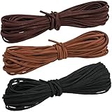 3 Stücke Lederschnur Flach 3mm Lederband Eckig Kunstlederband zum Basteln 10 Meter Kunstleder Seil für DIY Halskette Armband Schmuck Traumfänger Geschenkverpackung Schwarz Dunkelbraun Braun