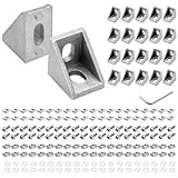 shinfly 20 Stück Aluprofil Winkel 20x20 mm, Befestigungsmaterial Aluprofil Winkelverbinder, Eckwinkel Eckverbinder 90 Grad Winkel für Werkbänke, Regale, Geräteständer, Trägerkonstruktionen