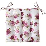 wometo Sitzkissen Stuhlkissen 40x40 Oeko-TEX - Landhaus Rosen-Motiv rosa pink weiß mit Bändern/Schleifen für Indoor und Outdoor