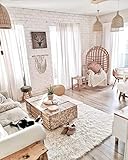 rugsx FLOKATI Griechischer Wollteppich, für das Wohnzimmer, Schlafzimmer, Kinderzimmer, Bettdecke, natürliche Farbe, Weiss 60x120 cm