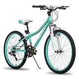 Hiland Climber 24 Zoll Kinderfahrrad für Kinder ab 6 7 8 9 10 11 12 Jahre alt MTB Mountainbike Jugend Mädchen mit Federgabel Shimano 7 Gang, V-Bremse mintgrün