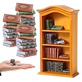Johiux Wichtel Zubehör Weihnachten Puppenhaus Zubehör,1:12 Miniatur-Puppenhausbücher und 1 Miniatur-Holzbuchregal,Miniatur Zubehör Bücherregal Bücher Miniatur Bibliothek Dekoration.
