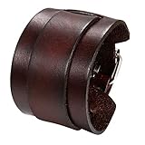 Flongo Herren Lederarmband, Groß Breite Leder Echtleder Armband Armreif Lederarmband Manschette Gürtel Braun Silber Punk Rock Biker Motorradfahrer Einstellbar Verstellbar Herren Accessoires