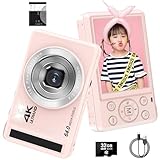 Digitalkamera, 4K 64MP Autofokus UHD Kompaktkameras für Fotografie und Video - Wiederaufladbare Vlogging-Kamera mit 32-GB-Karte, Akku, 16-facher Digitalzoom für Kinder Anfänger Teenager