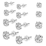 4Paar 925 Silber Ohrringe Set, Damen Ohrstecker, Kleine Runde Glitzer Knorpel Stecker Diamant 3/4/5/6/mm für Männer Mädchen Frauen