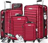 KESSER® 4tlg. Hartschalenkofferset Hartschalenkoffer Reisekoffer Set Reisekofferset Trolley Koffer 4 Rollen ABS-Hartschale Teleskopgriff Inkl. Kofferwaage + Gepäckanhänger Rollkoffer Schloss, S-M-L-XL
