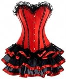 KUOSE Moulin Rouge Gothic Corsagenkleid Korsett Spitenrock Übergrößen S-6XL, Rot, EUR(40-42)2XL