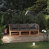 Emmtore Akazienholz Massiv Gartenmöbel mit Auflagen Sofa Lounge Garten Garnitur Sitzgruppe Gartenset Sitzgarnitur Gartensofa Tisch,Dunkelgrau,2xEckteil+Mittelteil
