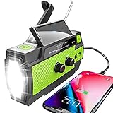 YIKANWEN Solar Radio,AM/FM Kurbelradio Tragbar USB Notfallradio mit 4000mAh Wiederaufladbare Batterie, Led Taschenlampe, SOS Alarm und Handkurbel Dynamo für Camping, Reisen (Grün)