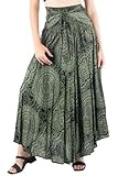 AMOMA Damen Strand Maxi Wickel Röck Indien Hippie Aladdin Style Freizeit Sommer A-Linie Bohemian Röck(L,GreenCircle)