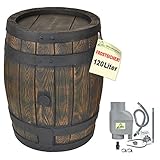 Regentonne Eichenfass 120l Regenfass Wasserfass Regenwassertonne Wassertonne Gartenfass für Regenwasser u.v.m. in Holz-Optik aus robustem PE-Kunststoff