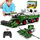 Ulikey RC Mähdrescher Spielzeug, Mähdrescher Ferngesteuert Groß, RC Traktor Spielzeug Kinder Rasenmaeher mit Anhänger, Sprühen, Licht und Ton, Harvester Bauernhof Fahrzeug Spielzeug ab 3 4 5 6 Jahre