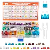 180 pcs Kfz Sicherungen Set, Auto Sicherungen Set, Micro sicherungen Auto, Mini Flachsicherungen, Standard, 1 Sicherungszieher-für PKW/Motorrad/Wohnmobil(2A-40A）