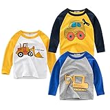 LAUSONS 3er Pack Kinder Langarmshirt Baumwolle Unterhemd Jungen Sweatshirt 98-140 Bagger DE: 98-104 (Herstellergröße 100)