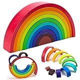 Regenbogen Holz Spielzeug Regenbogen Bausteine Holz Vorschule Stapeln Spielzeug 10 Teiliger Bogen für Kinder 18.5x9.5x3cm (10 Farben)