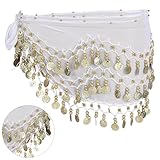 Chiffon Hüfttuch, Damen BauchtäNzerin KostüM, Tanztuch mit Münzen für Bauchtanz, Damen Bauchtanz Gürtel, Schwarz Bauchtanz Hüfttuch, für Mädchen Frau für Performance Kostüm Bauchtanz Yoga Kurs(Weiß)