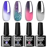 Croitout UV Farbwechsel Gel Nagellack Set, Thermo Shellac Gellack Kit, Mehrfarbig Ablösbarer Nagelgel Farbgel Nagel, Chameleon Polish Set 4 x 7.3ml (4WB-007, 4WB-007)