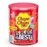 Chupa Chups Best of Lutscher-Dose, enthält 50 Lollis in 7 Geschmacksrichtungen Cola, Apfel, Erdbeere und weitere, geeignet für Geburtstag, Halloween, 50 x 12g