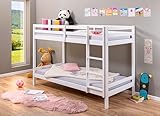 Inter Link – Etagenbett – Hochbett – Jugendbett -Stockbett – Kinderbett – Kiefer massivholz – Weiß – ohne Lattenrost – 90 x 200 cm - Small Cloud