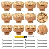 LOEPENLE 12 Stück Rattan Möbelknöpfe,Schrankknöpfe Boho Deko,Möbelknöpfe Holz Schubladengriff,Holzknöpfe Schrank,Schrankknöpfe fur Kinderzimmer,Vintage Schubladenschrank Holz Griffe für Möbel