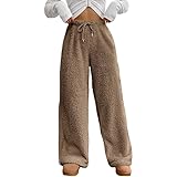 Funnyrap Winterhose Damen Teddyhose Fleecehose Warm Plüsch Hose Jogginghose Lang Pyjamahose Fleece Kuschelhose Thermohose Einfarbige Yogahose Bequem Schlafanzughose Loungewear Freizeithose Hausanzug