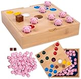 Engelhart-350444 – Schweinespiel – Familienspiel aus Bambusholz – Box mit 60 Silikon-Schweinchen + 2 Würfeln + Regeln – Lustiges Spiel Kinder & Erwachsene