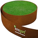 innogard Rasenkantenband aus Corten Stahl Edelrost – Höhe 25cm, Länge 10 m, Rasenkante mit Schutzkante und Verwindungssteife Kante, Profilkante für Beetumrandung, Mähkante, Randsteine [25 cm 10 m]