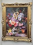 Blumenstillleben Gerahmte Gemälde Blumenbild 90x70 Sommer Blumen in Vase Bild mit Rahmen Rosen Bunte Blumen Landschaftsbild Gerahmte Gemälde Wandbild