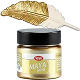 Viva Decor Maya Gold 45ml (Gold) - Metallic-Acrylfarbe für kreative Werke auf Holz, Glas und Porzellan. Stoßfest, wischfest und wetterfest für glänzende Metall- / Metallic Effekte