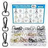 Knpwer 50 Stk Schwenk Karabinerhaken,Metallwirbel Verschlüsse,360 Grad drehbar Trigger Snap,Schlüsselanhänger D-Ringen 3 Größen, 16 mm, 20 mm, 25 mm