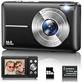 Digitalkamera 1080P 44MP Fotokamera 16X Digitalzoom Kamera, Vlogging Fotoapparat Kompaktkamera mit 2,4" LCD Bildschirm, 32G Micro Speicherkarte, 1 Akku für Kinder Teenager Studenten Anfänger-Schwarz