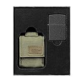 Zippo Unisex's OD Green Tactical Pouch and Black Crackle Windproof Lighter Gift Set, One Size