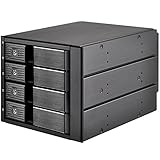 SilverStone SST-FS304B - trägerloser 3 x 5,25" Aluminium Hot Swap Festplatten-Wechselrahmen für 4 x SAS/SATA-HDDs oder SSDs mit Metallschloss an jeder Einschubtür, Statusanzeige-LEDs sowie einstellbarem 80 mm-Lüfter, schwarz