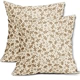 Aytipun Kissenbezüge mit braunem Blumenmuster, Vintage-Stil, rustikaler alter Stil, niedlich, kleine Blume, braun/cremefarben, dekorative Outdoor-Kissenbezüge, Bauernhaus-Überwurfkissen, Dekoration