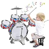Docam Schlagzeug für Kinder, Kleinkind Jazz-Schlagzeug Set 5 Trommeln mit Hocker Percussion-Musikinstrumente Geburtstag Frühe Erziehung Geschenk Weihnachts Spielzeug für 3 4 5 6 Jährige Mädchen Jungen