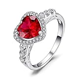 JewelryPalace Verlobungsring Eheringe Promise Verlobung Ring Silber 925 Damen, Edelstein Synthetisch Rubin Ringe, Herz Liebe Silberringe Damenring Antragsring Entouragering Ringe, Damen Schmuck 60