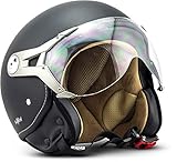 SOXON® SP-325 Mono „Night“ · Jet-Helm · Motorrad-Helm Roller-Helm Scooter-Helm Moped Mofa-Helm Chopper Retro Vespa Vintage Pilot Biker Helmet · ECE 22.05 Visier Schnellverschluss Tasche L (59-60cm)