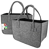 IDEA HOME Filztasche 2 Stücke Shopper Groß-30 Liter Einkaufstasche XXL Zusammenklappbar Einkaufskorb Kaminholztasche Kleiderkorb Spielzeugtasche Dunkelgrau/Schwarz, XL
