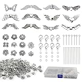 Engelsflügel Basteln Set 500 Stück Engelsflügel Flügel Spacer Perlen Flügel Perlen Metall Perlenkappen Perlenengel zum Basteln Perlenengel Basteln Zubehör mit Karabiner Verschluss