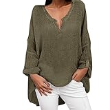 Leinen 2025 Tops für Damen, atmungsaktiv, hohe und niedrige Sommer-Crinkle-Gaze-Hemden, Boho, Frühling, übergroß, niedlich, 3/4-Ärmel, einfarbig, durchscheinend, lockere Passform, Tunika, langärmelig