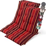 Beautissu 6er Set Premium Niedriglehner Auflage Gartenstuhl 100x50cm Sun-NL – 8cm Dick Polster Gartenstuhlauflage rutschfest Befestigungsbänder UV-Lichtechtheit 5 – Robust Stoff Rot Gestreift