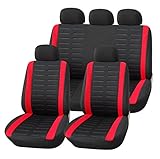 Upgrade4cars Auto-Sitzbezüge Set Schwarz Rot | Auto-Sitzschoner Universal | Auto-Zubehör Innenraum Schonbezüge