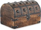 Ajuny Handgefertigte Schmuckschatulle aus Holz mit Piraten Schatztruhe Mehrzweck Schmuckschatulle mit Vintage Muschelstreifen Andenken Aufbewahrungsbox Organizer Geschenk 9x6 Zoll