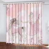 AOYNP Vorhang Blickdicht mit Ösen 3D Mädchen und Pferd Verdunkelungsvorhang Wohnzimmer 2er Set, rosa Prinzessin schlossPolyester Schallschutz Gardinen für Kinderzimmer Dekoration 140x160 cm